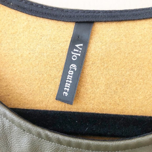 Vijo Couture Faux Leather Racerback Sleeveless Skater Dress Olive Green Black L - Picture 3 of 6